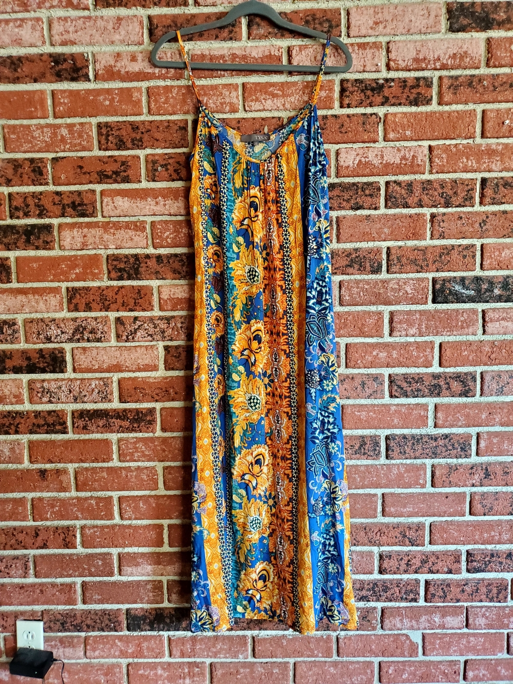 Tysa Flower Stripe Maxi Dress in Blue and Yellow